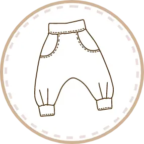 Badge für Kategorie 'Unterteile' zeigt symbolisch Hosen, Röcke und Shorts aus unserer handgemachten Kinderkleidungskollektion.